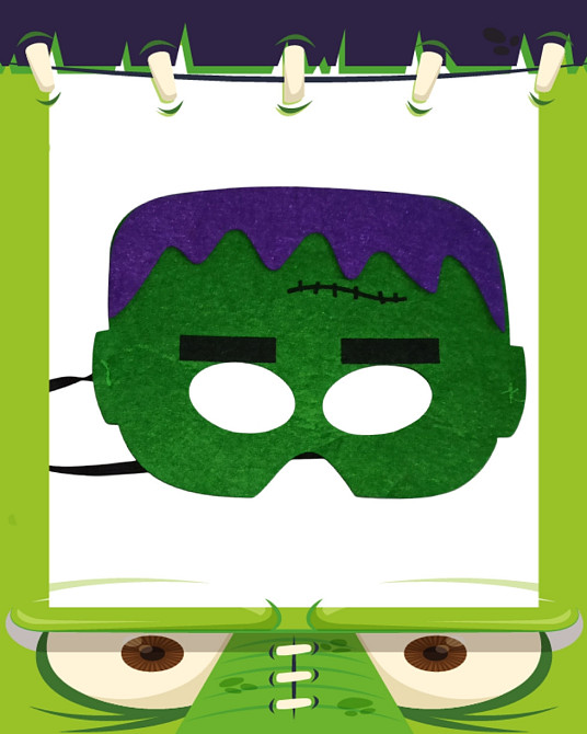 Маска з фетру Франкенштейн для Хеллоуїна 18х14 см зелений Київ - фото 1