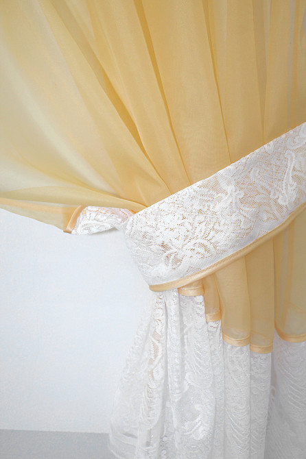 Кухонный комплект VR-Textil № 085к шторки с ламбрекеном золотистый с белым 270х170 см (52-0408) Киев - изображение 3