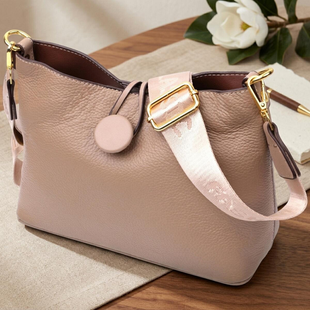 Сумка женская с оригинальной застежкой пуговкой из натуральной кожи Vintage 22320 Бежевая Киев - изображение 11