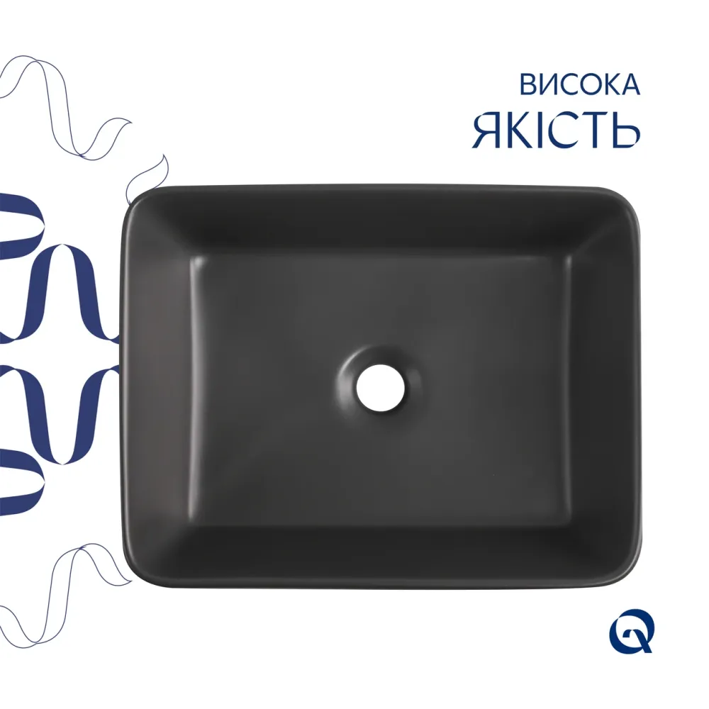 Раковина накладна Qtap Tern 480x370x135 мм, Anthracite, прямокутна, з донним клапаном QT17116069AN Київ - фото 8
