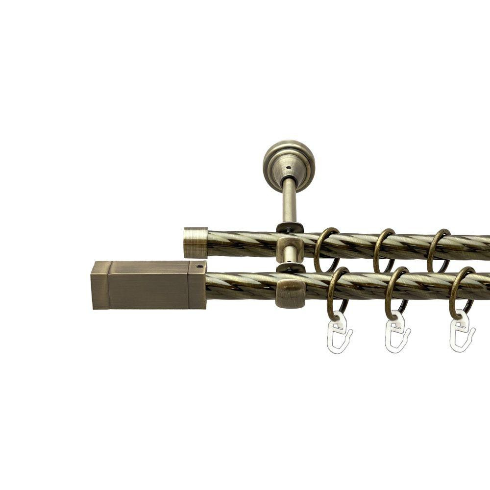 Карниз Orvit Квадро металевий дворядний відкритий скручена труба кільце металеве Антик 16\16 мм 240 см Львов - изображение 1