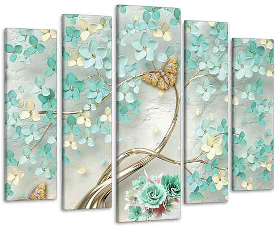 Модульна картина у вітальню / спальню Абстракція Квіти з метеликом Art-424_5 ( 80х118см ) Київ