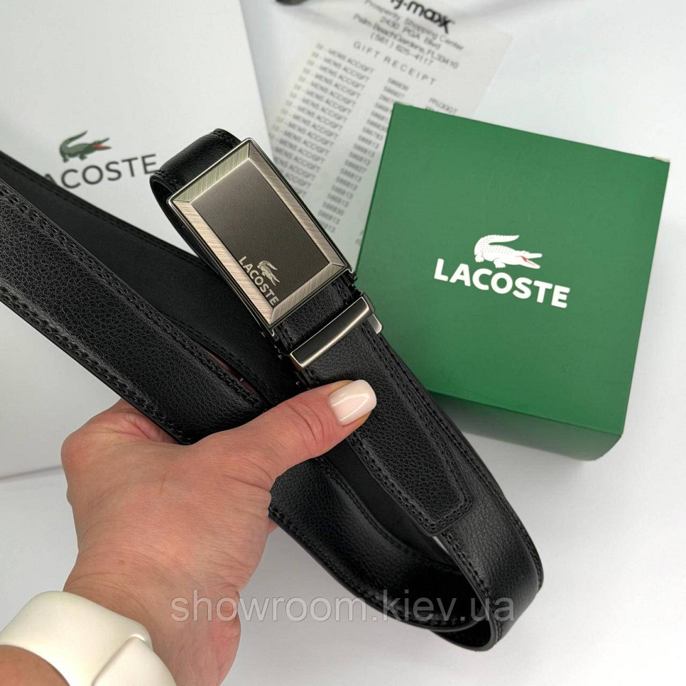 Чоловічий шкіряний брендовий ремінь з пряжкою автомат Lacoste (980) Київ - фото 9
