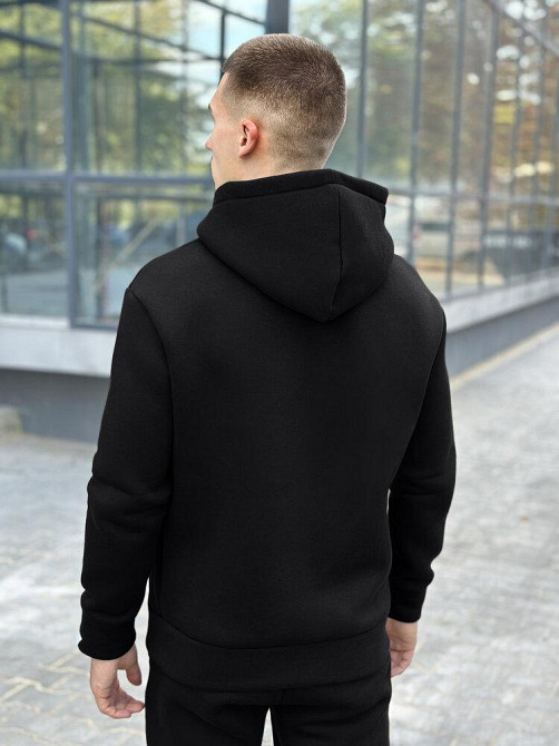 Тепле чоловіче худі на флісі з капюшоном чорне Pobedov 008 ЗИМА Київ - фото 3