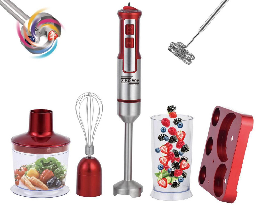 Погружний ручний блендер 6в1 1500Вт на підставці Zepline ZP-118, Чаша подрібнювача 500 мл Червоний Одеса - фото 2