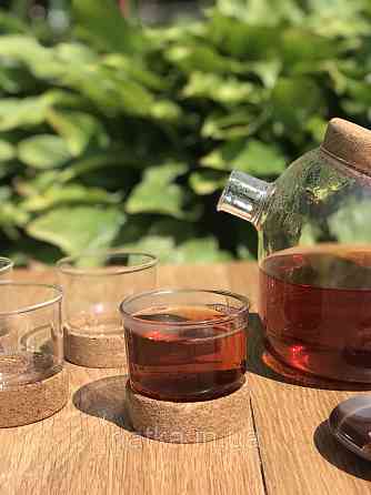 Набір чашок для чаю Olens "Button" 4 шт 125 мл скляна чашка з корковою вставкою Київ