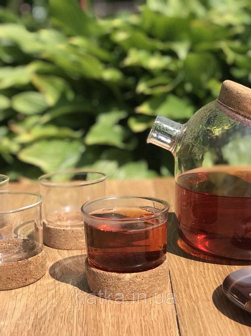 Набір чашок для чаю Olens "Button" 4 шт 125 мл скляна чашка з корковою вставкою Київ - фото 6