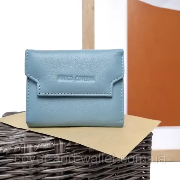 Блакитний жіночий шкіряний гаманець маленького розміру на магнітній застібці Marco Coverna Київ - фото 6