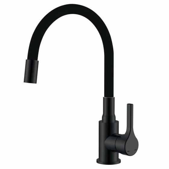 Змішувач для кухні Zerix Rex-011 Black Refl.Black з нержавіючої сталі (Колір чорний+силіконовий вилив чорний) (ZX6132)   ( 27262 ) Харків