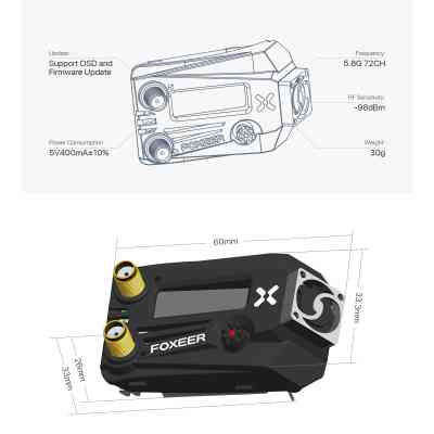 Відеоприймач (VRX) Foxeer WildFire 5.8GHz 72CH Black (MR1622) Вінниця