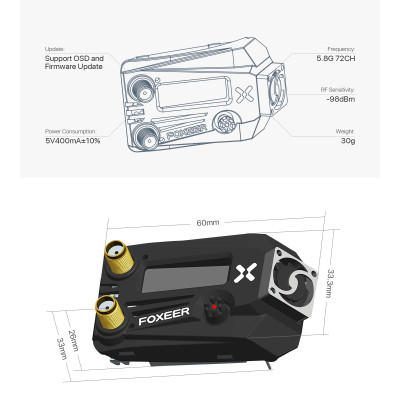 Відеоприймач (VRX) Foxeer WildFire 5.8GHz 72CH Black (MR1622) Вінниця - фото 2