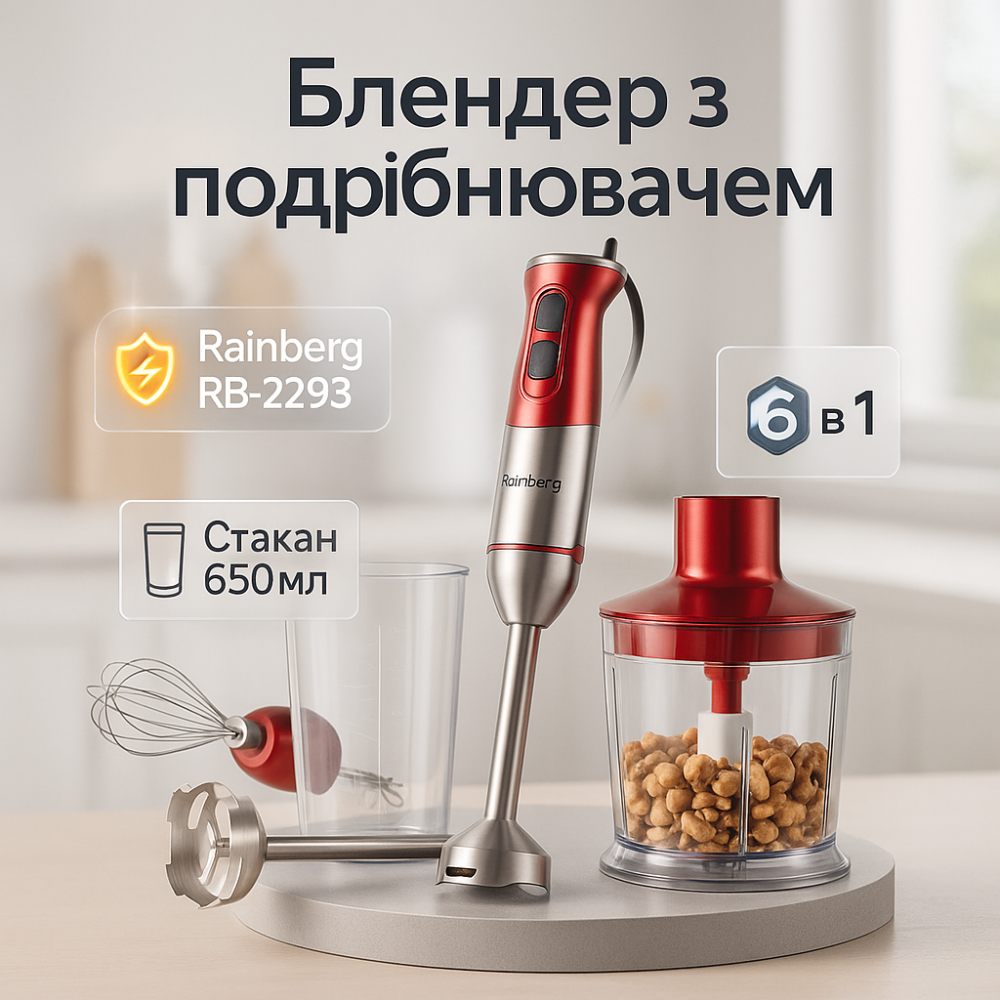 Кухонний комбайн металевий, Блендер занурювальний з додатковою чашею, Кухонний блендер комбайн з чашею HV-41 Львів - фото 11