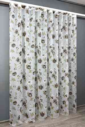 Тюль VR-Textil 1267т Flora Батист Білий з коричневим 400х270 см (42-1377) Київ