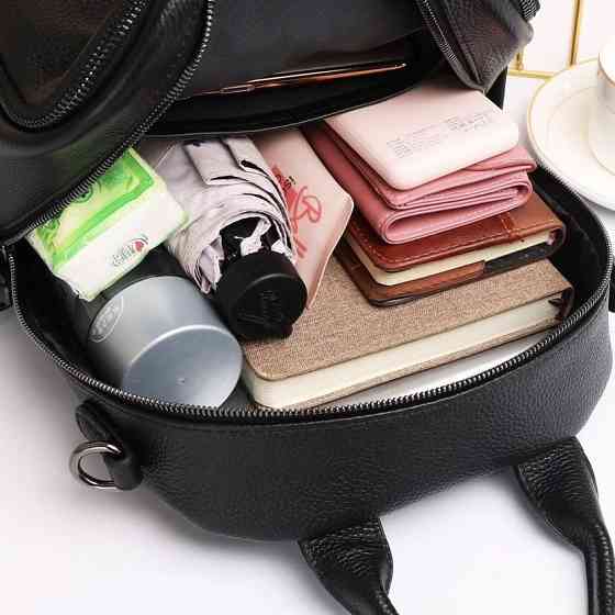 Шкіряний жіночий рюкзак міський 30х24х13, матова сумка на плечі, чорна Київ