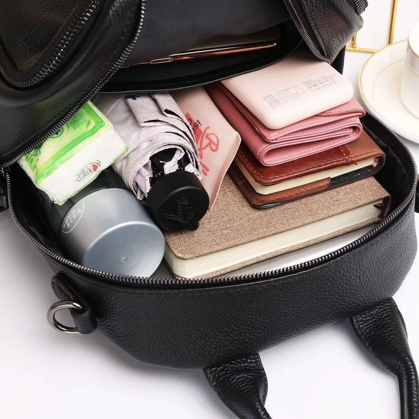 Шкіряний жіночий рюкзак міський 30х24х13, матова сумка на плечі, чорна Київ - фото 5