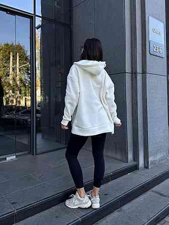Жіноча тепла кофта оверсайз із капюшоном на блискавці турецький фліс Молочний, 46/48 Одеса
