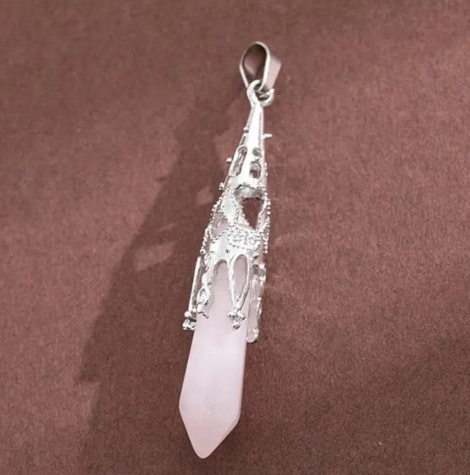 Кулон маятник з натурального рожевого кварцу ,підвіска для балансування чакр з рожевого кварцу, маят Київ - фото 2