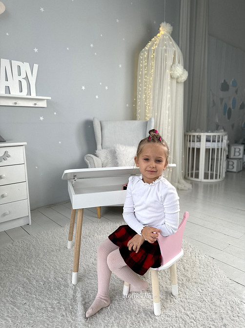 Столик з відкидним верхом 54х60х45 і стільчик корона 26х26х24, стіл та стілець для дітей від 1 року, білий з рожевим Кам'янське - фото 4