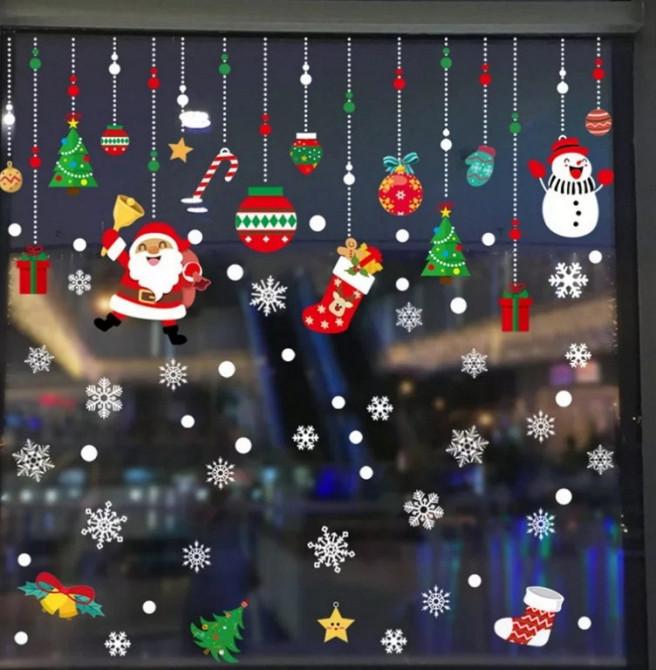 Зимові наклейки на вікна - (наклейка на 2-х листах розмірами 35*50см), силікон Київ - фото 1