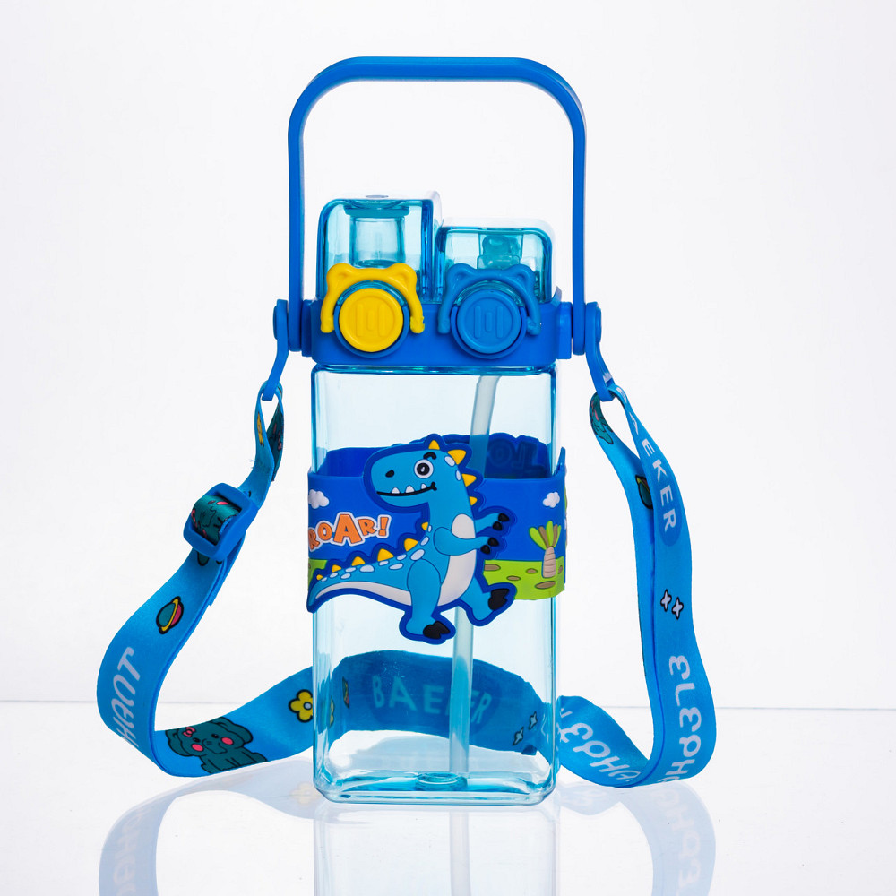 Пляшка для води дитяча з трубочкою 550 мл з ручкою та ремінцем 19 см Синій HP-18-3BL Коломия - фото 1