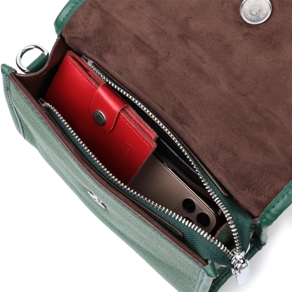 Компактная женская кожаная сумка с полукруглым клапаном Vintage 22260 Зеленая Киев - изображение 8