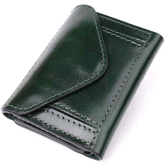 Відмінний гаманець у три складання з натуральної гладкої шкіри Зелений (GRANDE PELLE) Київ