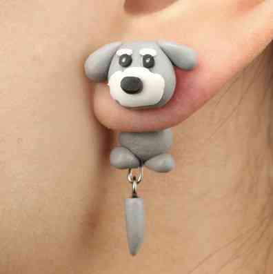 Сережки дитячі сірі "Собачка" - довжина 4см, полімерна глина, ручна робота Київ