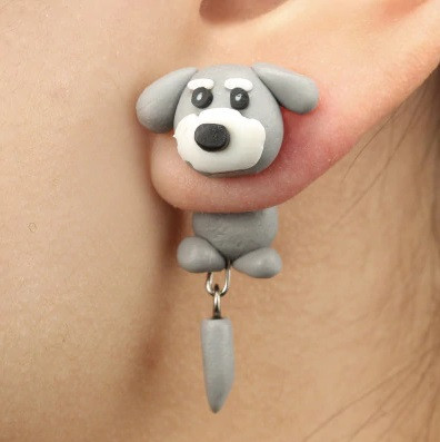 Сережки дитячі сірі "Собачка" - довжина 4см, полімерна глина, ручна робота Київ - фото 1