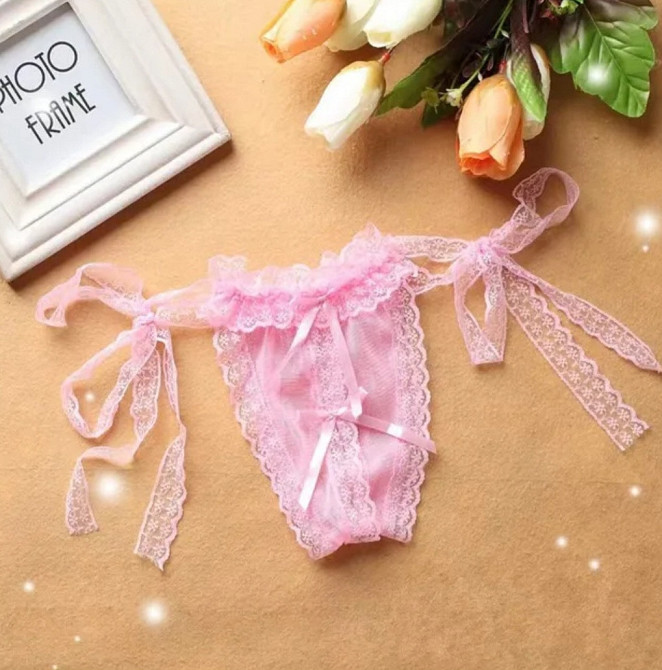 Трусики с разрезом и бантами на завязках one size розовый Киев - изображение 1