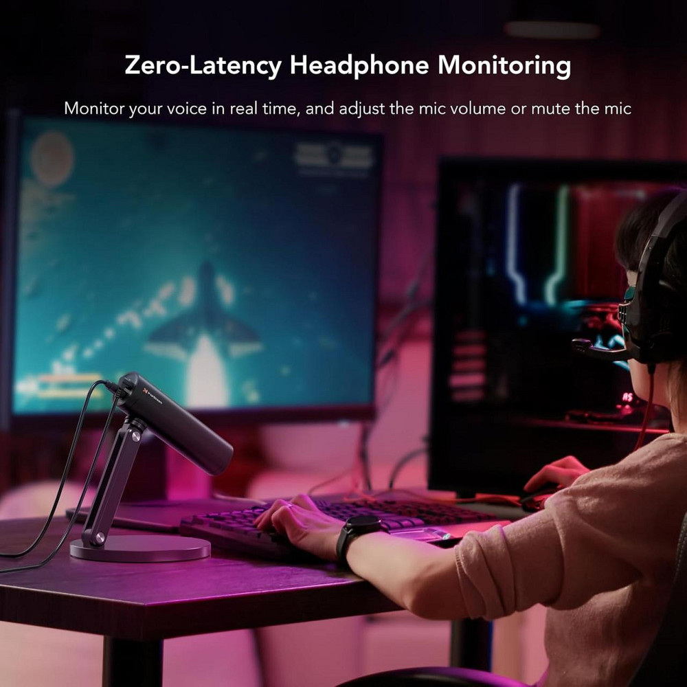 USB микрофон NearStream для стриминга подкастов записи вокала с AI шумоподавлением совместим с камерами черный Киев - изображение 6