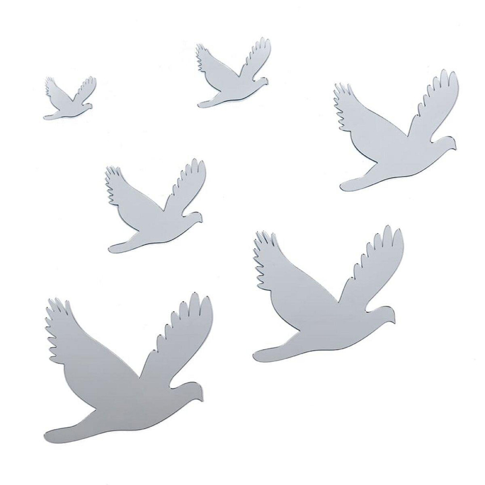 Зеркальный декор акриловый самоклеющийся Птицы серебро, 6шт (D) SW-00002520 Днепр - изображение 1