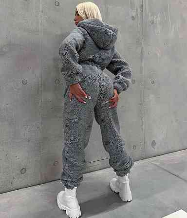 Жіночий теплий затишний комбінезон із капюшоном із хутра тедді Графіт, 46/48 Одеса