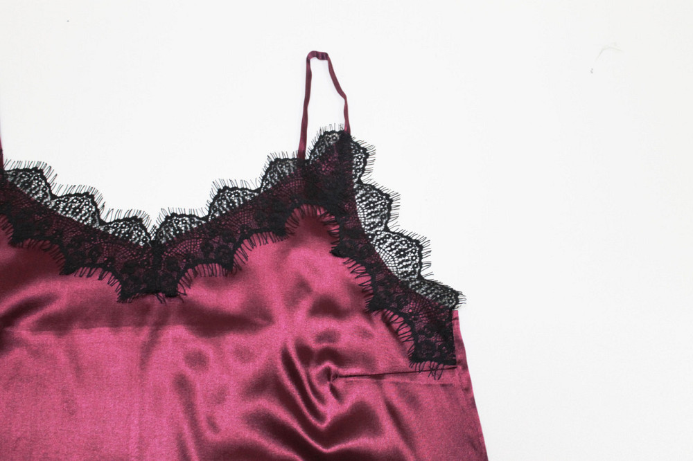 Піжама жіноча атласна з мереживом майка + шорти Бордовий Харків - фото 3