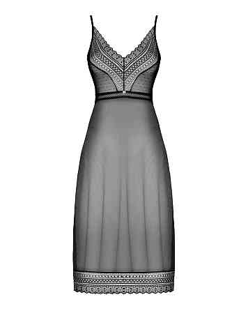 Полупрозрачная длинная Сорочка Obsessive Estiqua chemise XL/2XL, черный, ассиметричный крой Sex Aura Киев
