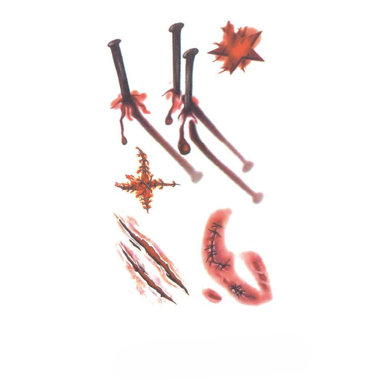 Тату наклейки для Хелловіну Цвяхи та рани 10 на 6 см червоно-чорний Київ - фото 1