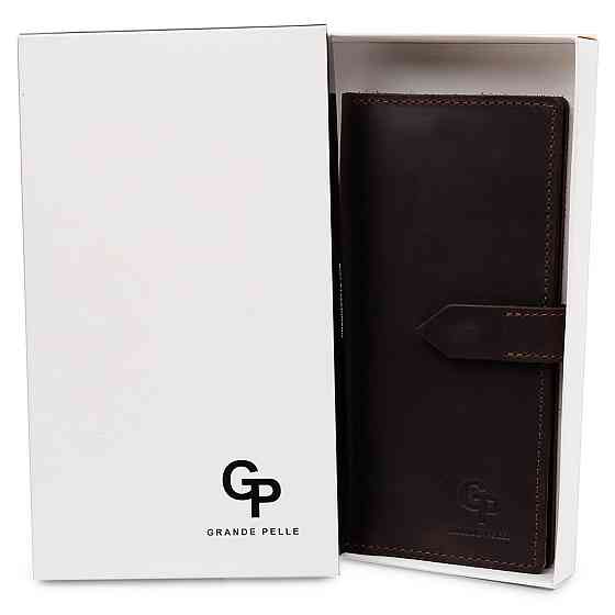 Кожаное мужское матовое портмоне Коричневый (GRANDE PELLE) Киев
