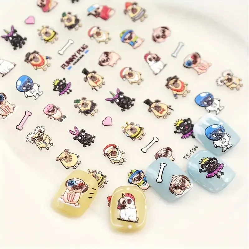 5D-полиуретановые наклейки для ногтей «Мопсы» — лист 8×9,6 см Киев - изображение 4