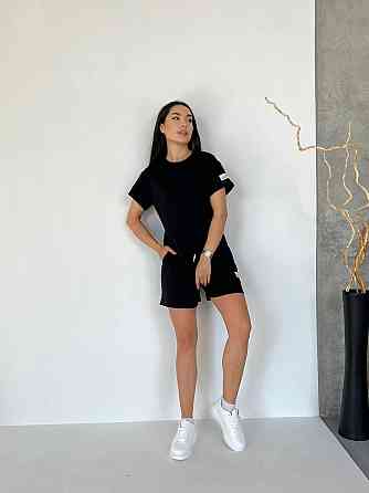 Женский летний прогулочный костюм двойка: футболка и шорты двунитка Черный, 42/46 Одесса