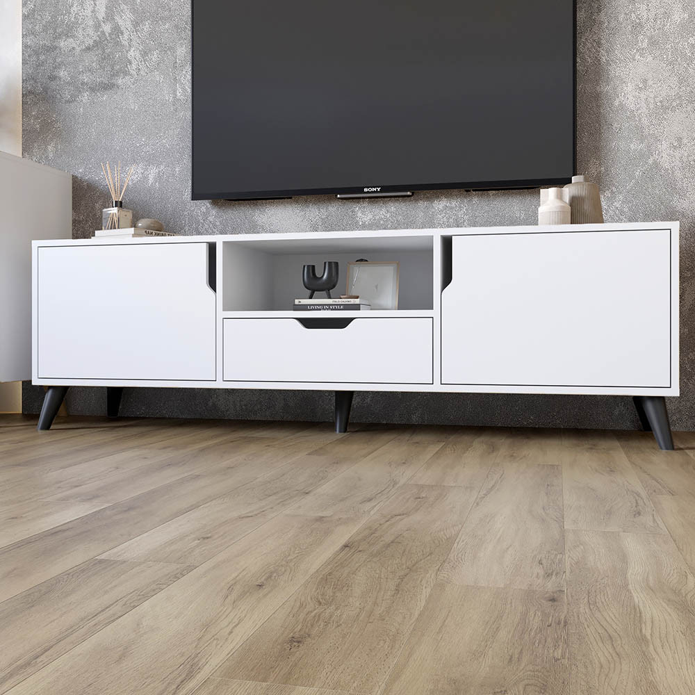 Тумба під телевізор з чорними ніжками М-ЗОН Борн 1600 Німфея Альба (білий) (MZN-031086) Львів - фото 1