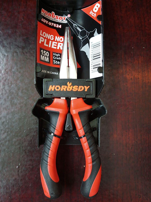 Длинногубцы 150 мм, прямые никелированные, двухкомпонентные рукоятки HORUSDY Полтава - изображение 1