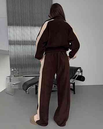 Жіночий теплий повсякденний костюм із лампасами, двобічний фліс Шоколад Одеса