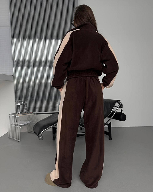 Жіночий теплий повсякденний костюм із лампасами, двобічний фліс Шоколад Одеса - фото 3