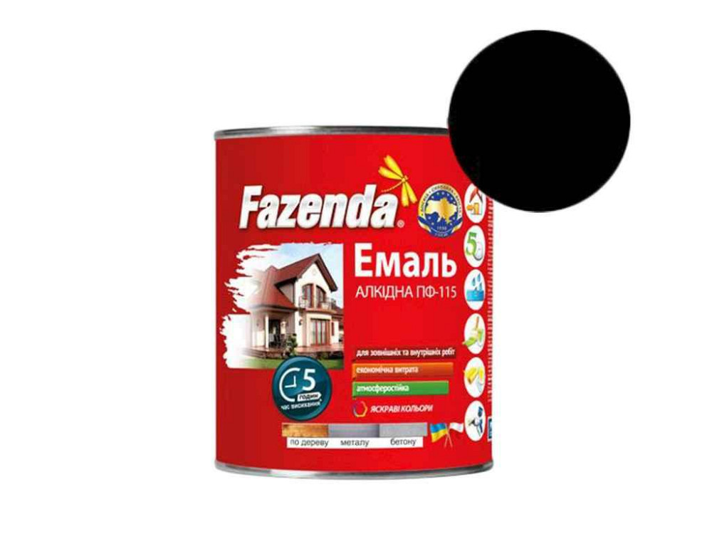 Эмаль алкидная ПФ-115 Черный 0,9кг ТМ FAZENDA Киев - изображение 1