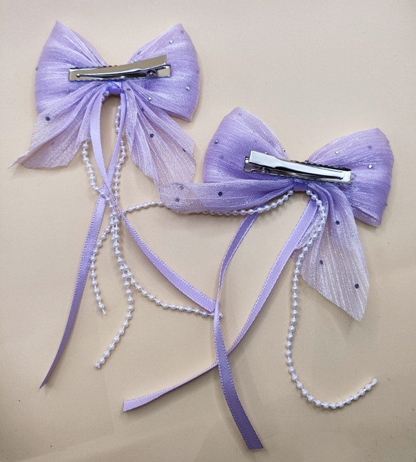 Комплект заколок "Бантики зі стрічками" 2 шт Фіолетовий Сміла - фото 3
