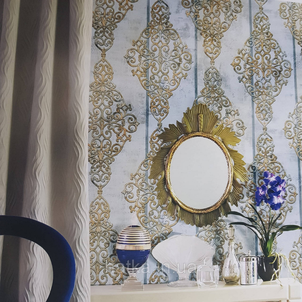 Шпалери метрові вінілові на флізелін 24 Carati Cristiana Masi вензель великий золотом на сіро блакитному Київ - фото 2