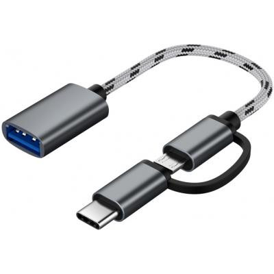 Дата кабель OTG USB 2.0 AF to Micro 5P + Type-C grey XoKo (AC-150-SPGR) Вінниця - фото 1