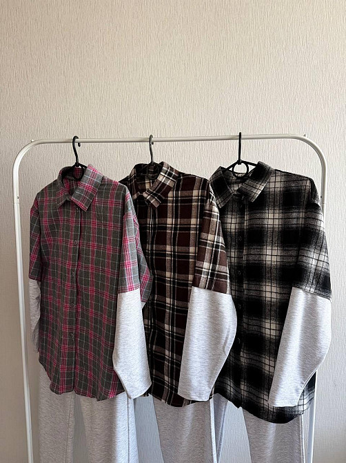 Женский повседневный костюм двойка: рубашка в клетку и штаны турецкая фланель + двунитка Шоколадный Одесса - изображение 5