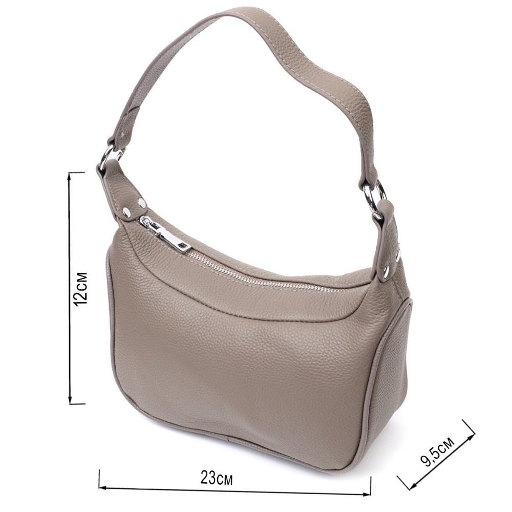 Кожаная женская сумка полукруглого формата с одной ручкой Vintage 22412 Серая Киев - изображение 3