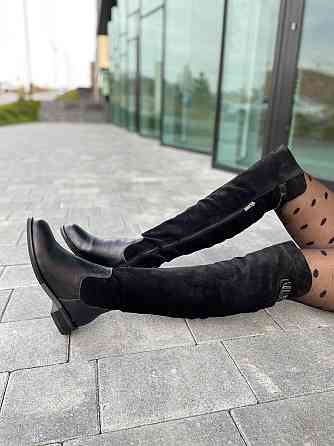 Vesna Ботфорти жіночі VESNA чорні шкіра+замша натуральна висота 53 см обхват 35-37 см (2411/1 4 Коломия