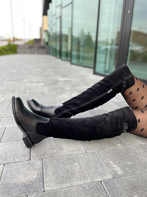 Vesna Ботфорти жіночі VESNA чорні шкіра+замша натуральна висота 53 см обхват 35-37 см (2411/1 4 Коломия - фото 3